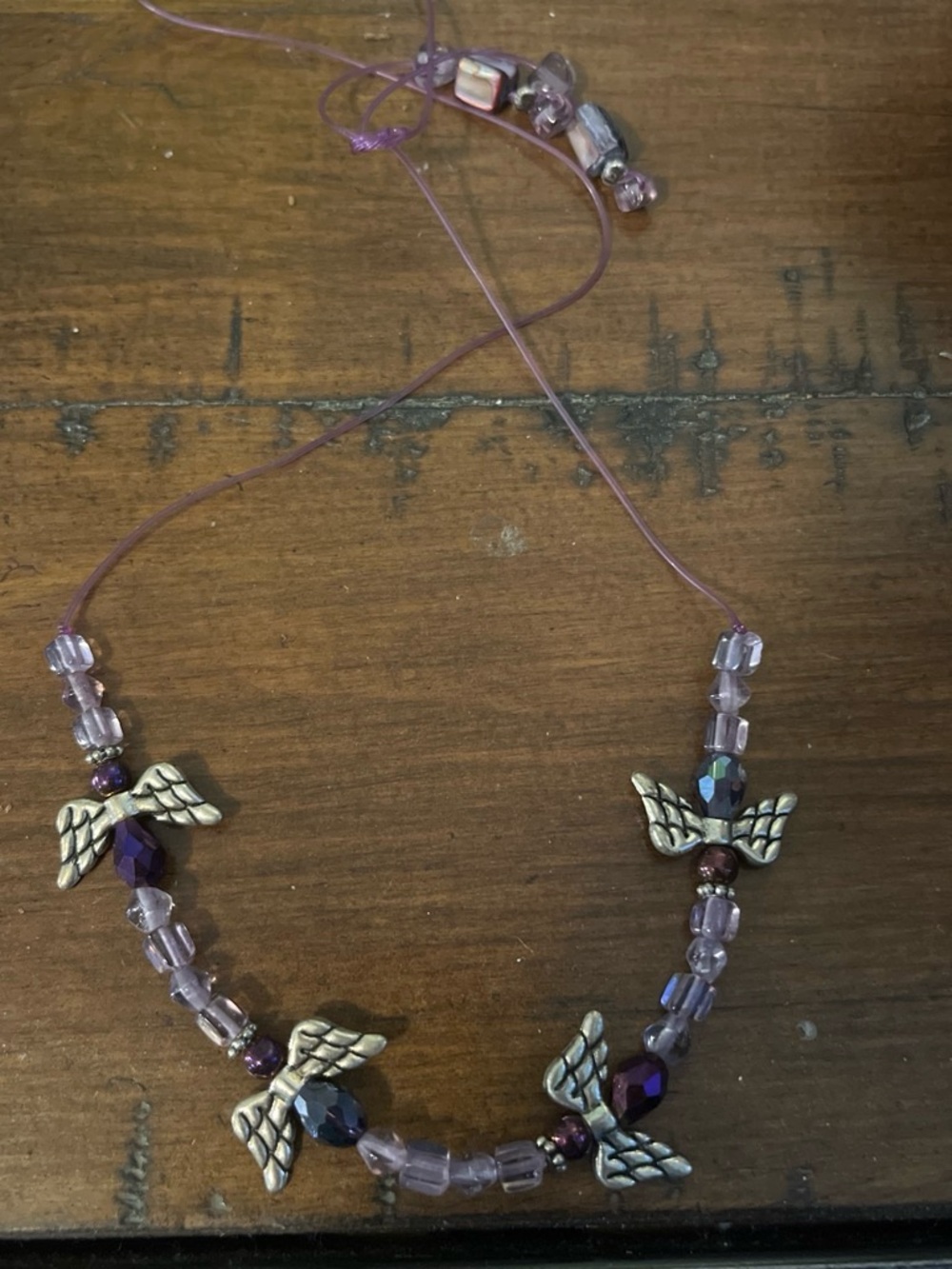 Women’s Purple Beaded Angel Wing Necklace 1752